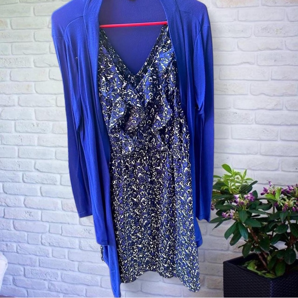 Blue Floral Dress with Cardigan
